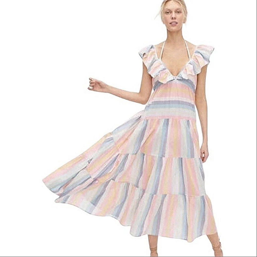 J.crew Stripe Midi Dress - Picture 1 of 8